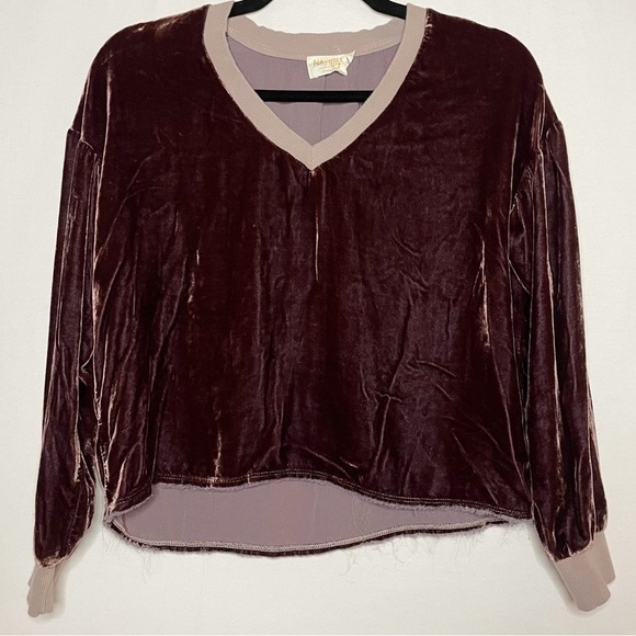 Nation LTD Silk Blend Velvet V-Neck Pullover Boxy Top - Picture 1 of 12